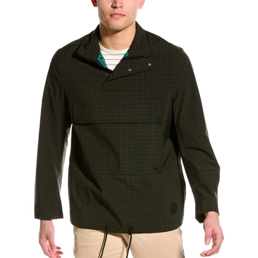 Ted Baker London Mens Green Grid Anorak Pullover Jacket Quarter Zip Medium